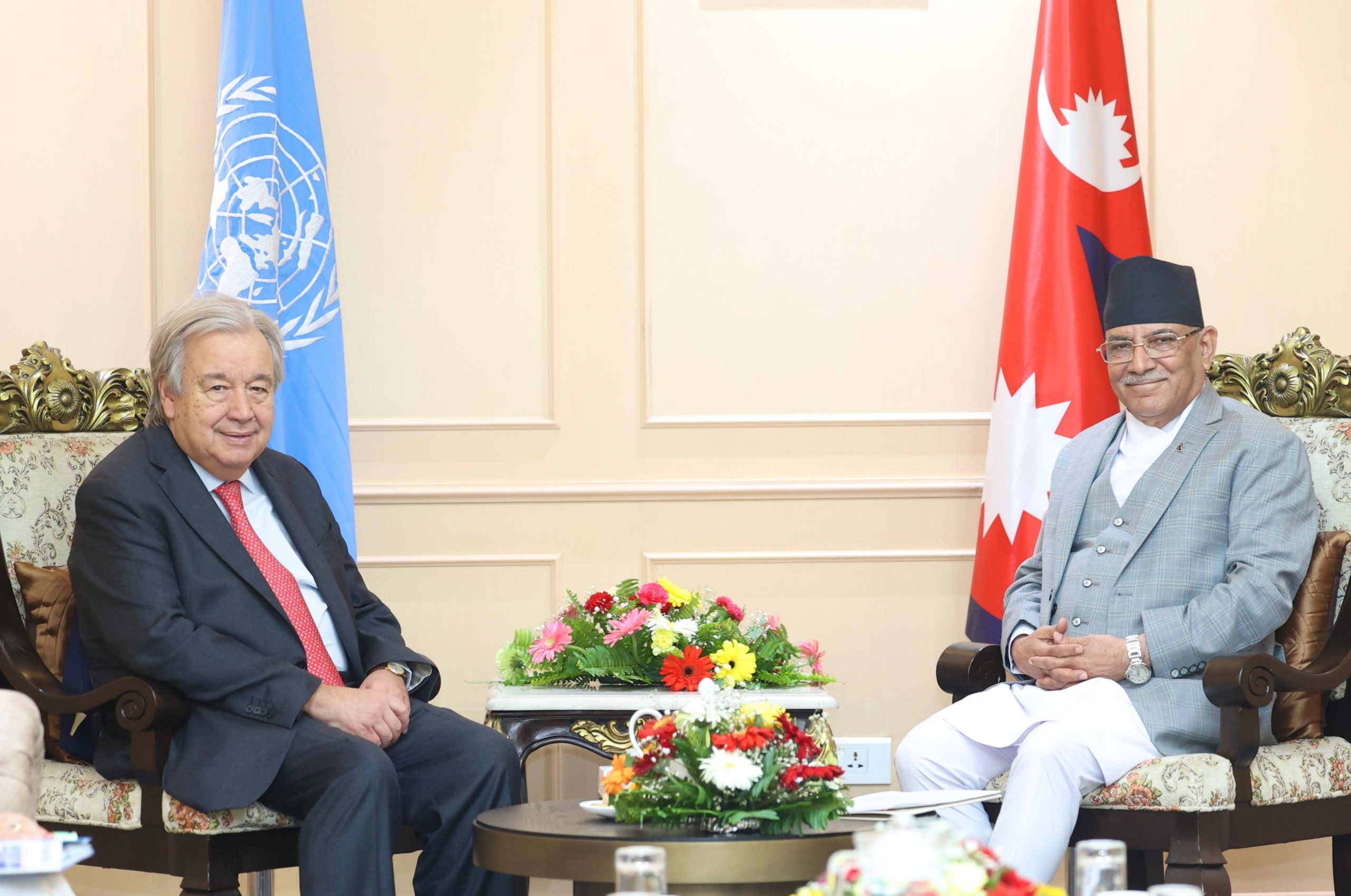 प्रधानमन्त्री प्रचण्ड र संयुक्त राष्ट्र संघका महासचिवबीच भेटवार्ता